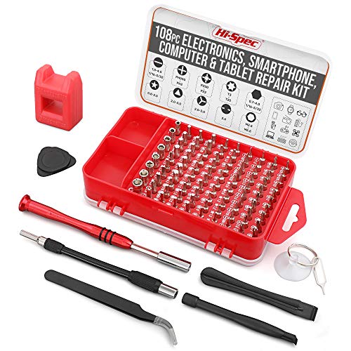 Hi-Spec Set de 108 Piezas de Puntas de Destornilladores de Precisión y Kit para Desmontar y Reparar Móviles Android, iPhones, MacBooks, Portátiles, Tabletas, Consolas de Videojuegos