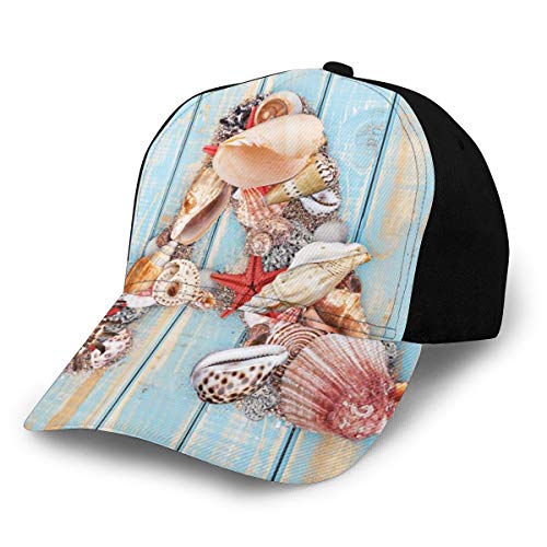 Hip Hop Sun Hat Baseball Cap,Letter A with Seashells On Pale Wooden Board Invertebrates Animal,For Men&Women