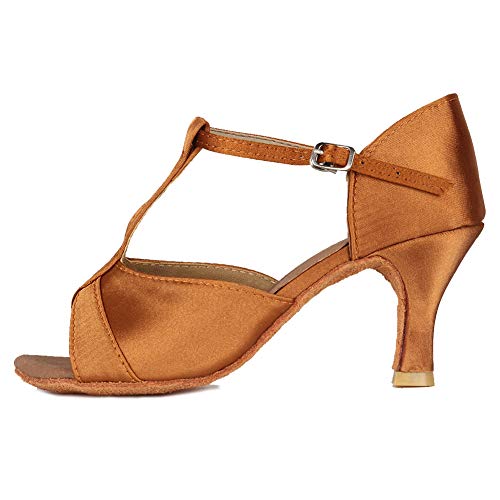 HIPPOSEUS Zapatos de Baile Latino estándar para Mujer Zapatos de salón Rendimiento Heel 7CM,259-7,Marrón Color,EU 38