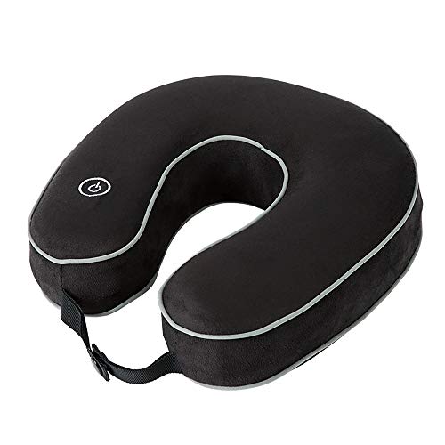 HoMedics TA-NMSQ220BK-EU Almohada de viaje vibrante para el cuello con 2 velocidades, incluye tapones para los oídos, negro
