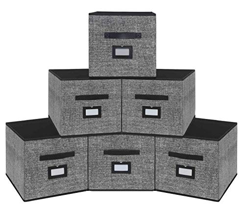 homyfort Caja de Almacenaje con 6 pcs, Set de 6 Cajas de Juguetes, Caja de Tela para Almacenaje, 30 x 30 x 30 cm, Negro Lino 7XAB06PLP