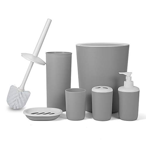 Hoomtaook Accesorios Baño Juego de Accesorios para Baño Set de Baño 6 Piezas Plástico PP no tóxico Gris Hoomtaook Accesorios Baño Juego de Accesorios para Baño Set de Baño 6 Piezas Plástico PP no tóxico Gris
