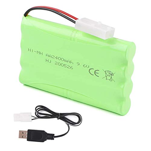 Hootracker 9.6V 2400mAh Rechargeable NiMH RC Battery with KET 2P Connector USB Charger Cable for RC Car RC Truck RC Boat