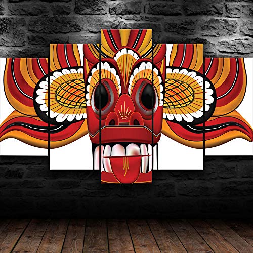 IKDBMUE Cuadros Modernos Impresión de Imagen Máscara de Diablo de Sri Lanka Artística Digitalizada | Lienzo Decorativo para Tu Salón o Dormitorio 5 Piezas 150 x 80 cm