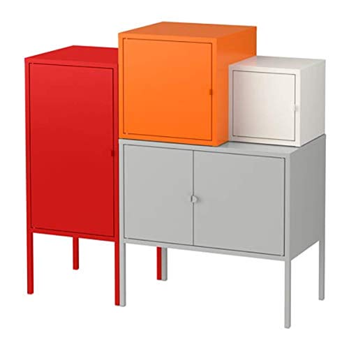 IKEA Lixhult 891.616.31 - Caja de almacenaje combinada, color gris y blanco, naranja y rojo