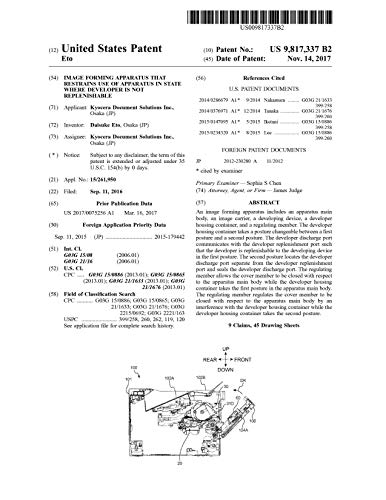 Image forming apparatus that restrains use of apparatus in state where developer is not replenishable: United States Patent 9817337 (English Edition)