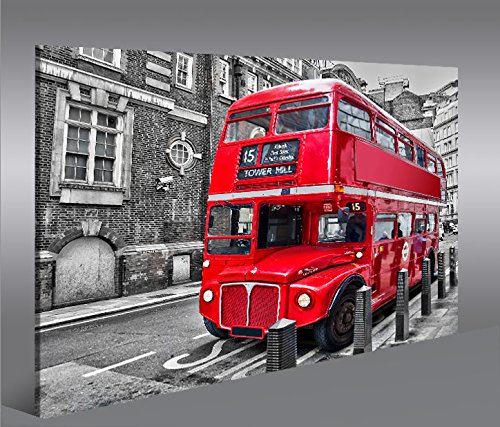 islandburner Cuadro moderno Londres autobús de dos pisos típico autobús rojo impresión sobre lienzo - Cuadro para sillones, salón, cocina, muebles, oficina, casa - Fotografía formato XXL