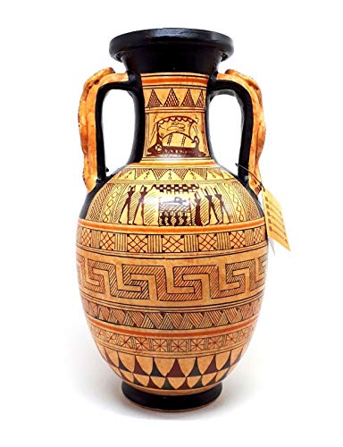 Jarrón de cerámica griego antiguo Amphora Serpiente Mango Geométrico Arte Cerámica Grecia