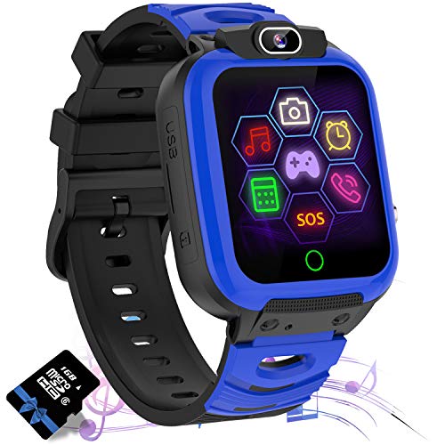 Jaybest Smartwatch Niños, Reloj Inteligente Niños de MP3 1.44 Pantalla Táctil en Color con Llamada Juego Cámara Música (Blue)