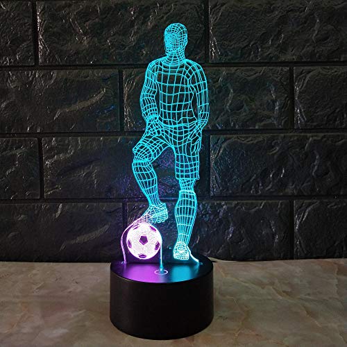 JJIEZZ Luz de Noche 3D Fútbol Jugador de fútbol Lámpara de decoración Hogar Luz de Noche Regalo RGB Cambio de 7 Colores