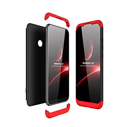 JMGoodstore Funda Compatible Huawei P20 Lite,Carcasa Huawei P20 Lite,360 Grados Integral Ambas Caras+Cristal Templado, 3 in 1 Slim Dactilares Protectora Skin Caso Cover Rojo+Negro