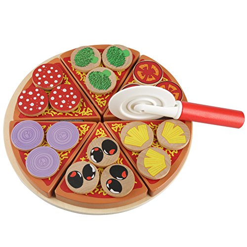 Juguete de pizza de madera, Pizza de verduras de madera Comida DIY Juguetes Set Juego de roles Juguetes Juego de imaginación Juego de pizza para niños Niños Aprendizaje y regalo educativo