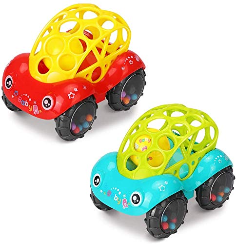 Juguetes para Coches para Bebes 2PCS Suave Plástico Coche Sonajeros de Campana Mini Vehículos de Juguete Educativos Surtidos Multicolor para Pequeños Niños Mayores de 3 Meses (Rojo y Verd)