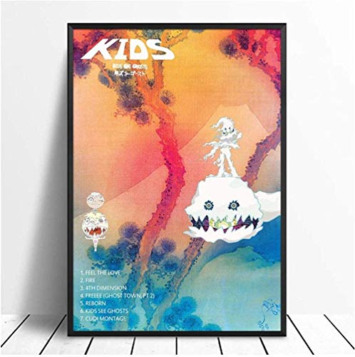 Kanye West Kid Cudi - Póster de estrella para niños ver fantasmas, álbum pop musical, diseño de estrella, impresión sobre lienzo para pared (50 x 70 cm), sin marco