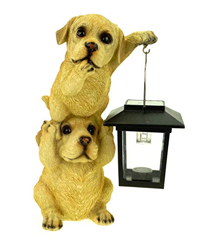 Kremers Schatzkiste Torre de perro con farol solar, figura de jardín de 24 cm, figura de animal labrador