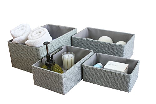 La Jolíe Muse Cesta almacenaje, Juego de Cajas de almacenaje, Cesta Toallas baño, cestas organizadoras Cocina y Dormitorio, Caja de la Cuerda de Papel, Gris