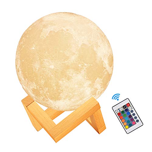 Lámpara de Luna 3D,16 Colores RGB Luz Nocturna Luna LED Lampara Luna - 12cm Remoto Tactil Control USB Intensidad Elegir Luz de Noche Ambiente Lámparas…