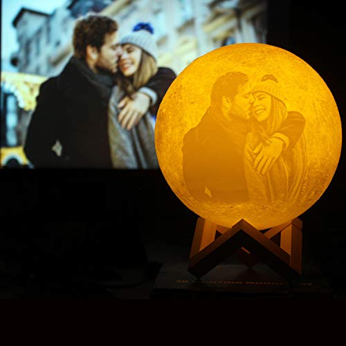 Lámpara de luna personalizada Foto impresa en 3D Luz nocturna creativa romántica con soporte y control táctil y USB recargable como regalo para él / ella Día de San Valentín 5.9 "16 colores