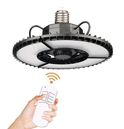 Lámpara Garaje LED, YOMERA 80W 12000LM UFO LED Luz de Garaje 6500K con 3 Paneles Ajustables 90°, Lámpara Alta Bahía E26/E27 para Garaje, Taller, Fábrica, Almacén