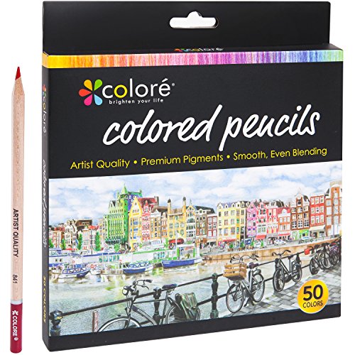 Lápices de Colores Colore – Set 50 Lápices Premium Pre-Afilados para Dibujar y Colorear Libros – 50 Colores Vivos