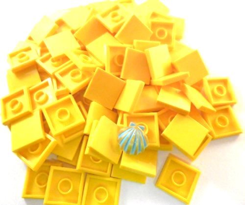 LEGO 100 pieza azulejos/lisa placas de 2 x 2 Grano en amarillo. incl conchas.
