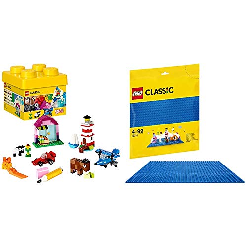 Lego Classic - Ladrillos Creativos, Imaginativo Juguete de Construcción con Bricks de Colores (10692), Color/Modelo Surtido + Lego Classic - Base Azul de Juguete de Construcción de 25 cm de Lado