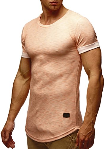Leif Nelson Camiseta para Hombre con Cuello Redondo LN-6356 Rosa Salmón Large