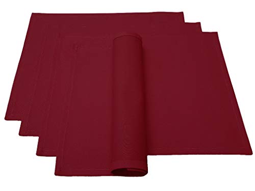 Lemos-Home Juego de manteles Individuales, 4 Unidades, Aprox. 46 x 36 cm de algodón, Muchos Colores (Rojo Vino)