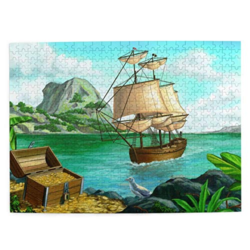 LiBei Puzzle 500 Piezas Adultos,Rompecabezas,Tesoro del Pirata en una Isla Tropical.Pintura Digital Original,Juegos Educativos,Entretenimiento Adultos,Niños y Adolescentes,Divertido Regalo