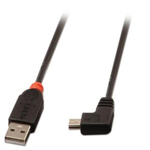 Lindy 31972 - Cable acodado USB 2.0, conector tipo A macho a tipo mini B, ángulo derecho de 90º, 2 m, color negro