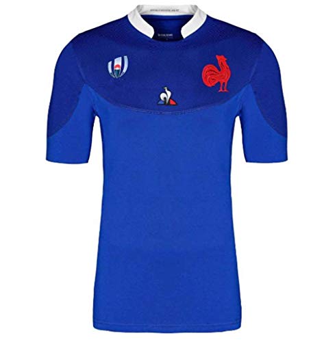 LQLD 2019 Francia RWC Inicio Rugby Jersey, Jersey de Entrenamiento de Secado rápido Transpirable Hombres del Polo Tops Casuales Deportes Camiseta Ropa de Fútbol,Azul,XL