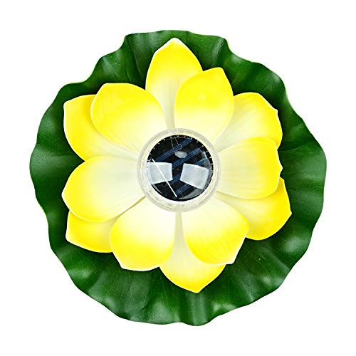 Luz Solar Flotante para Estanques, Lychee Lámpara de Loto Deseando Flor Luces Piscina de Exterior, IP65 Impermeable RGB LED Luz Nocturna - Decoración de Fiesta para Estanque, Piscina, Patio (Amarillo)