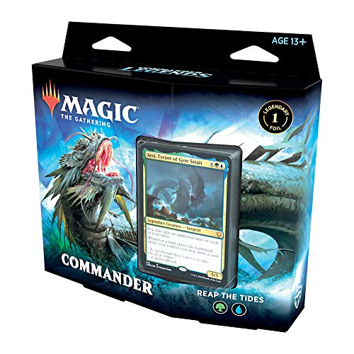 Magic: The Gathering Legends Reap The Tides (100 cartas listas para jugar, 1 comandante de lámina, azul-verde)