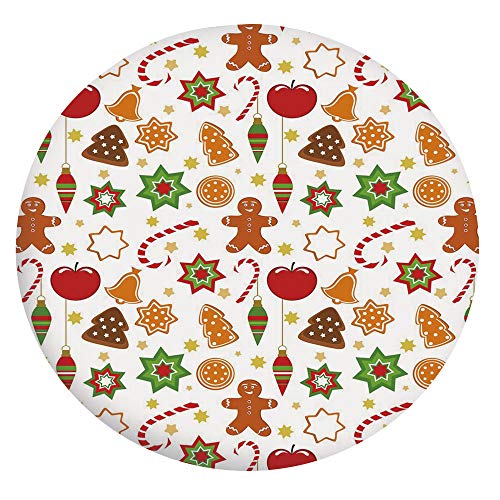 Mantel ajustable de poliéster con bordes elásticos, diseño de estrellas y figuras navideñas, para mesas redondas de 91,4 a 101,6 cm, para eventos en interiores y exteriores