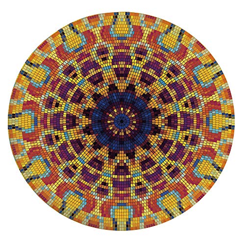 Mantel ajustable de poliéster con bordes elásticos, diseño de mosaico geométrico, colorido con figuras curvas y decoración india, para mesas redondas de 45 a 48 pulgadas, para fiestas de Navidad P