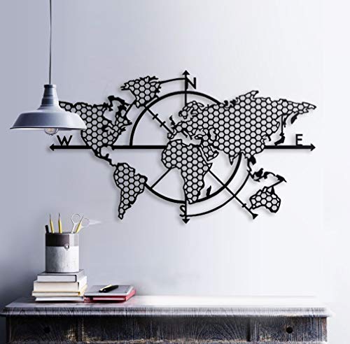Mapa del mundo para decoración de pared de metal, decoración de pared de metal (99 x 57 cm)