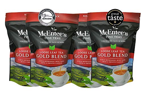 McEntee's Irish Loose Leaf Gold Blend Tea - ( Pack of 4 ) - 250g Refill Bag - Expertly blended in Ireland to give that perfect cup of tea. Ablend of Assam and Kenyan tea delivering that taste of home.