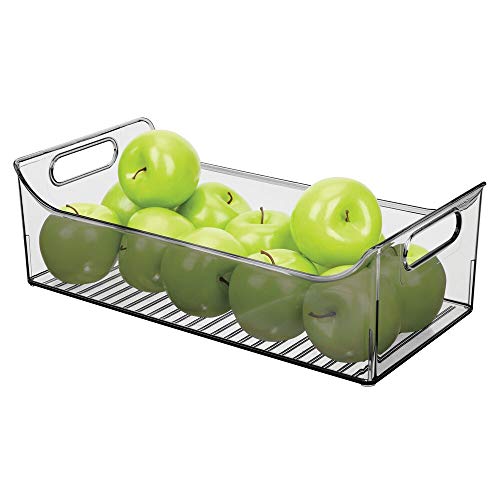 mDesign Caja para nevera con asas – Organizador de frigorífico largo para almacenar alimentos – Contenedor transparente de plástico para cocina o nevera – gris humo mDesign Caja para nevera con asas – Organizador de frigorífico largo para almacenar alimentos – Contenedor transparente de plástico para cocina o nevera – gris humo