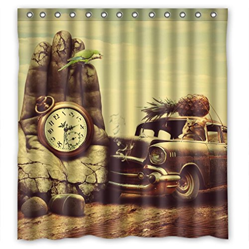 Media-baked a mano gracias reloj y jeep cortina de ducha de gato métrica 167,64 cm (W) x 182,88 cm (H)