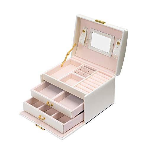 Meerveil Caja Joyero, Joyeros Mujer Organizador Caja para Joyerías con Espejo y 3 Cajones Cuero PU 17.5 * 14 * 13cm Meerveil Caja Joyero, Joyeros Mujer Organizador Caja para Joyerías con Espejo y 3 Cajones Cuero PU 17.5 * 14 * 13cm