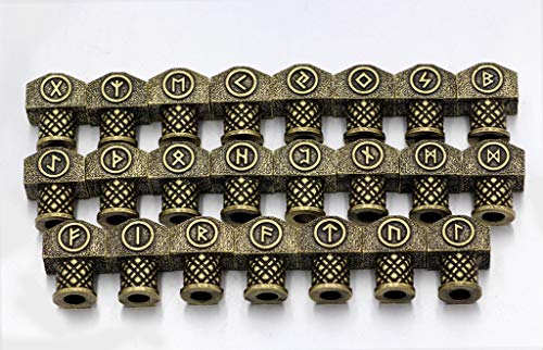 Minidar Viking Rune Beards Big Beads DIY para Trenzas de Pelo Colgantes y Pulseras y Juego de Anillos (23) Oro y Plata Opcionales,Gold