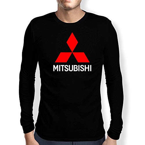 Mitsubishi Camiseta Hombre Coche Clipart Car Auto tee Top Negro Blanco Mangas Largas Presente (M, Black)