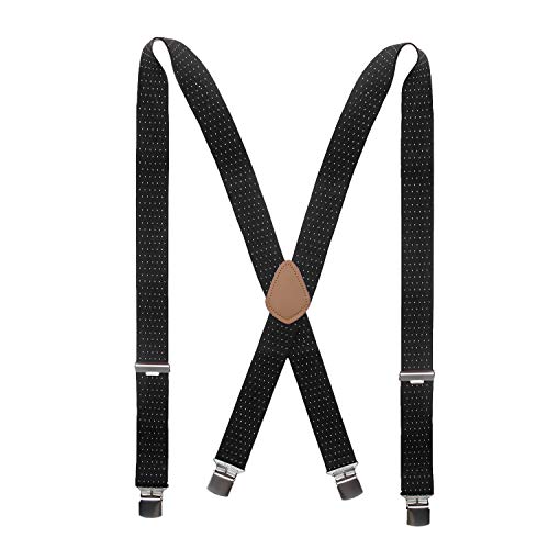 MLM Tirantes Hombres Tirantes Para Hombres Heavy Duty 4 Clips Wide 1.4"X Shape Back Elastic Durable Suspenders Thicken Wide Clips Para Metales (Garantía de un año) (Punto de onda blanco y negro)