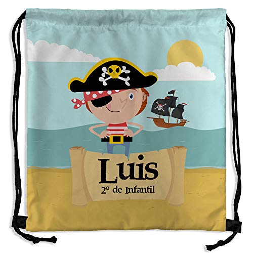 Mochila Saco Infantil Personalizada con Nombre. Mochila de Cuerdas Personalizada. Vuelta al Cole niño niña. Varios Diseños. Piratas Mochila Saco Infantil Personalizada con Nombre. Mochila de Cuerdas Personalizada. Vuelta al Cole niño niña. Varios Diseños. Piratas