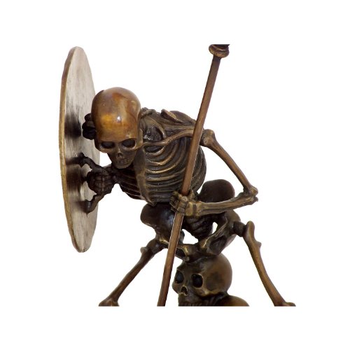 Moderna – Figura de bronce Esqueleto en Guerrero de mármol – Firmada por Milo