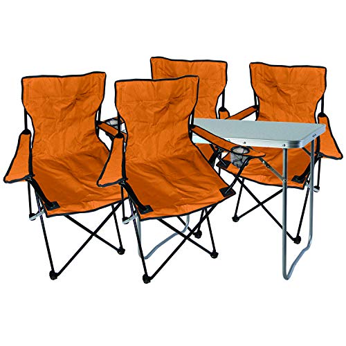 Mojawo Multistore 2002 - Juego de 5 muebles de camping (aluminio, 80 x 60 x 68 cm, mesa de camping con asa y 4 sillas plegables), color naranja