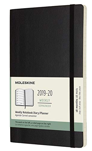 Moleskine 2019-20 Weekly - Agenda Cuaderno Semanal de 18 Meses 2019/2020, Negro, Tamaño Grande 13 x 21 cm, 208 Páginas