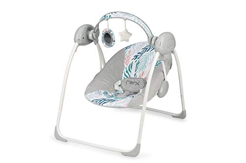 MoMi Balancín eléctrico para bebé LISS con función de balanceo automático | Acolchado suave con marco de metal antideslizante patas y correa de sujeción | Peso 3,5 kg | Dimensiones 58 x 68 x 64 cm