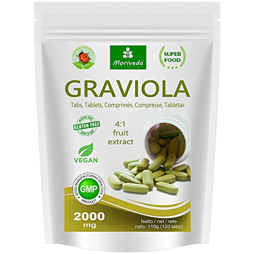 MoriVeda® - Graviola tabletas 120 x 2000mg extracto de fruta 4:1 vegano, producto de calidad (1x120 Tabs) MoriVeda® - Graviola tabletas 120 x 2000mg extracto de fruta 4:1 vegano, producto de calidad (1x120 Tabs)