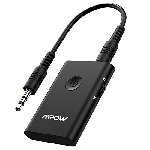Mpow Adaptador Bluetooth 4.2 Transmisor Receptor 2 en 1 Empareja 2 receptores Jack 3,5 mm Baja latencia para TV/Coche/Audio/Música